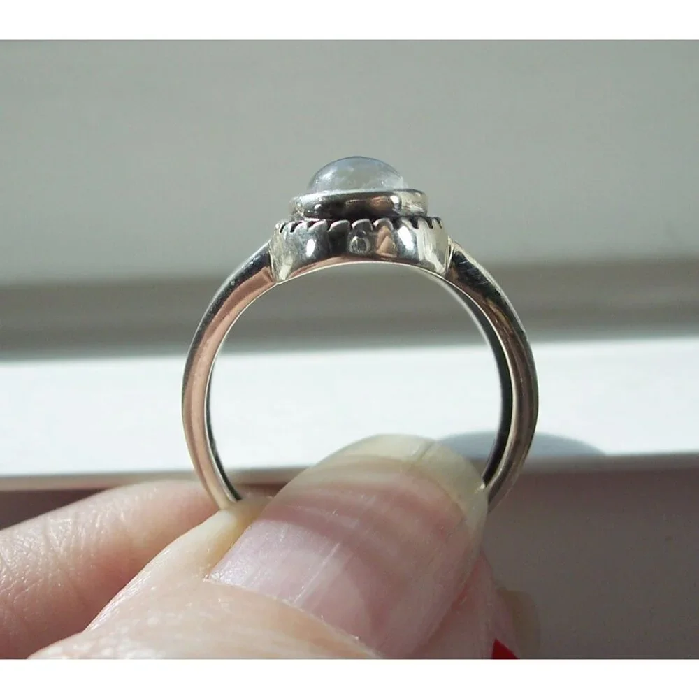925 STERLING SILVER Genuine Rainbow Moonstone Statement Ring - Picture 6 of 14